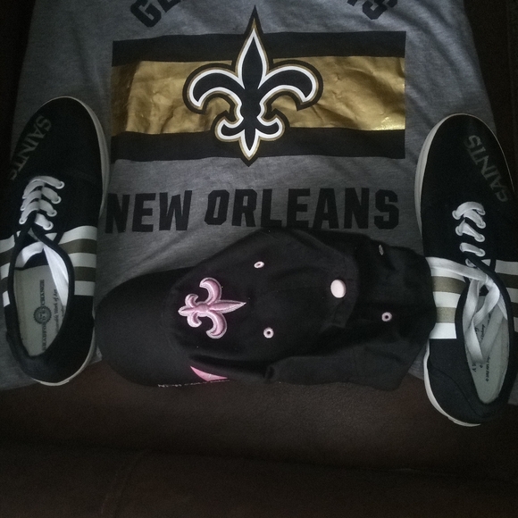 New Orleans saints Victoria Secret Tee Shirt & Sneakers Set&Pink Girl Saint Hat - Picture 1 of 8